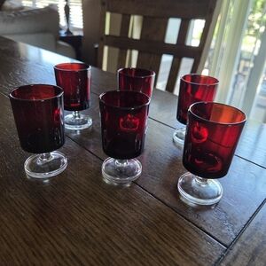 Ruby Red Clear Footed Cordial Glasses (6) Luminarc France